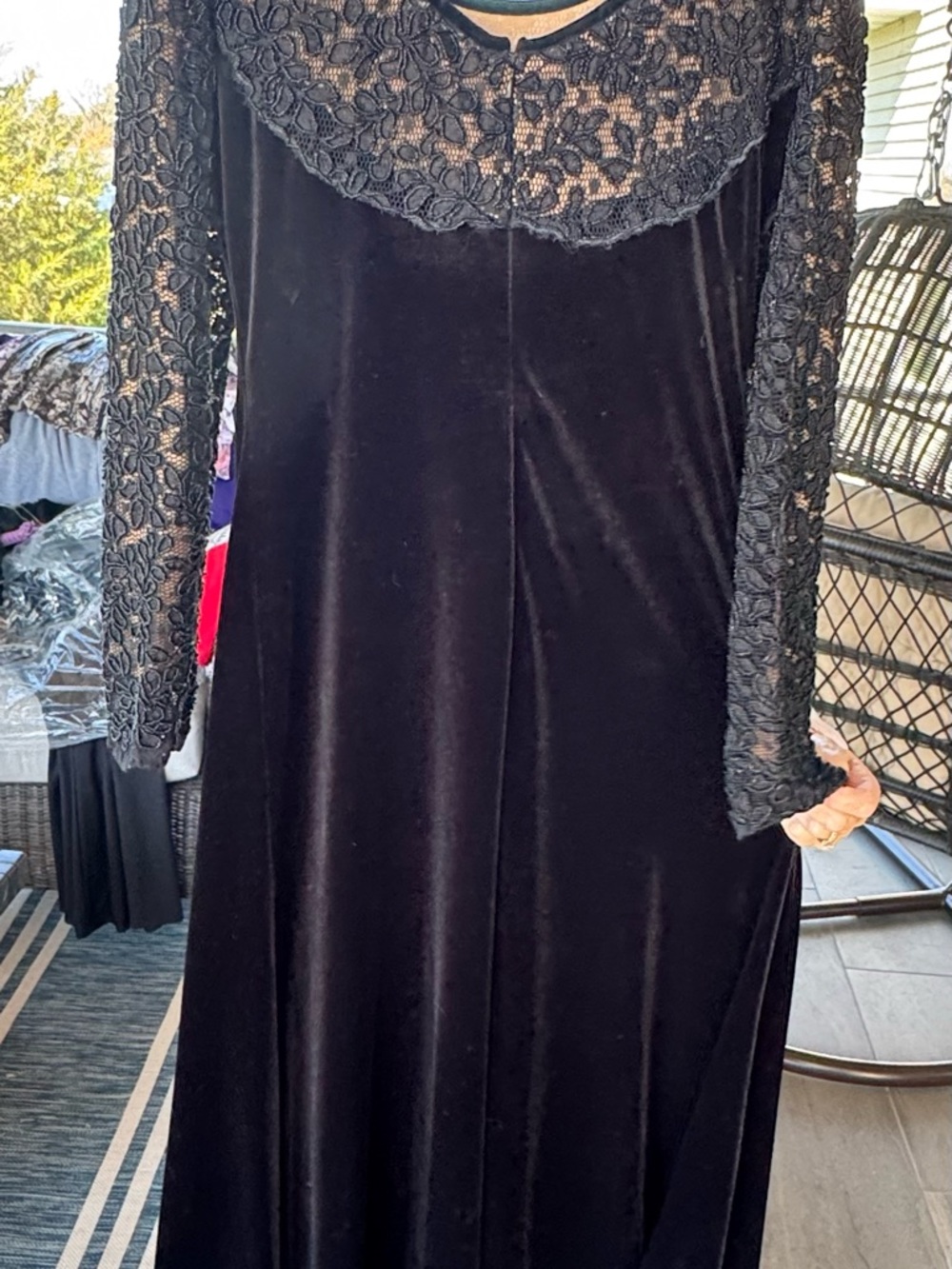 Navy Lace & Velvet Maxi Dress - Timeless Evening Gown - Picture 2 of 3